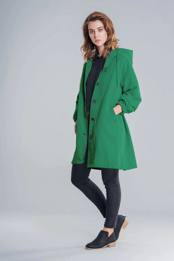 Women's Waterproof Hooded Jacket Button Closure