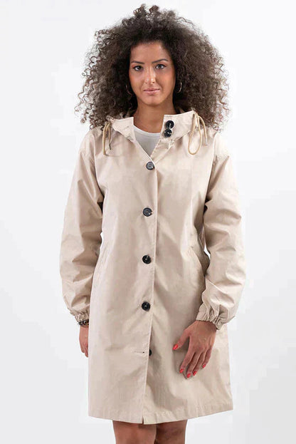 Women's Waterproof Hooded Jacket Button Closure