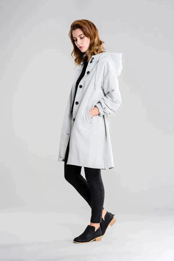 Women's Waterproof Hooded Jacket Button Closure