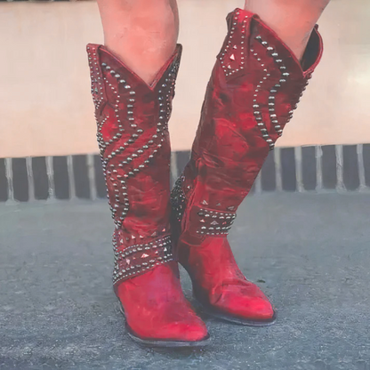 Fashionable Studded Mid Calf Women Boots