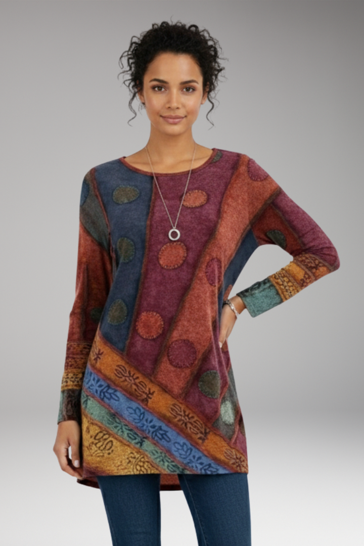 Women's Tunic Round Neck Patchwork