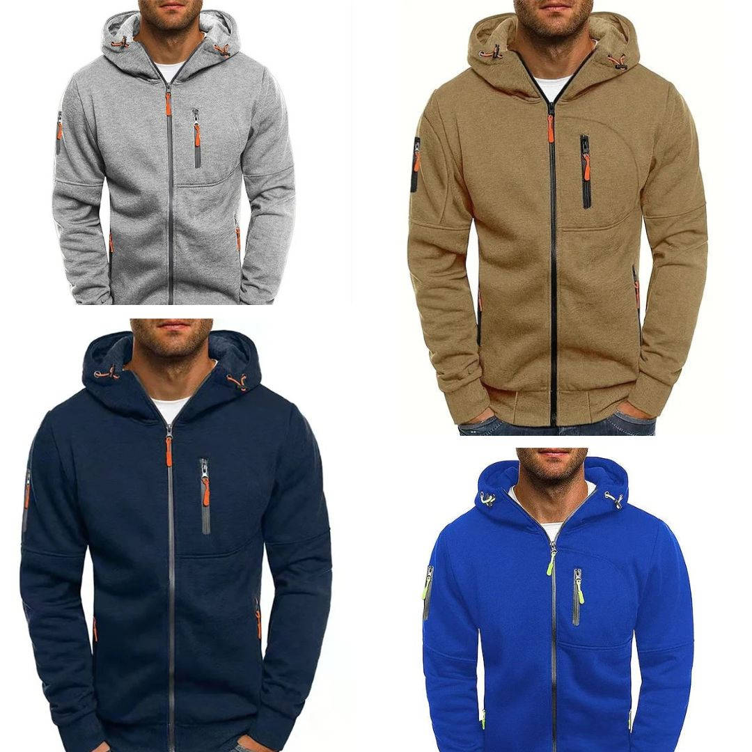 Premium Men's Full Zip Up Hoodie - Soft Polyester, All-Season Comfort, Secure Pockets