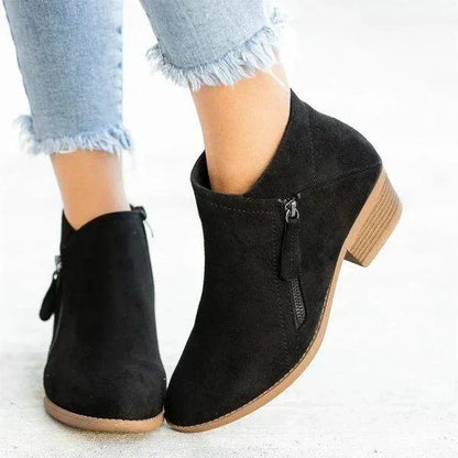 Ladies Low Heel Ankle Boots with Side Zip