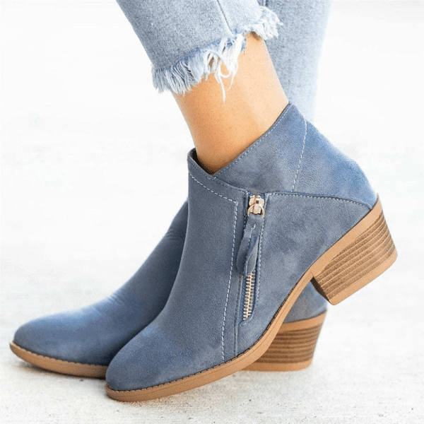 Ladies Low Heel Ankle Boots with Side Zip - VibreMode