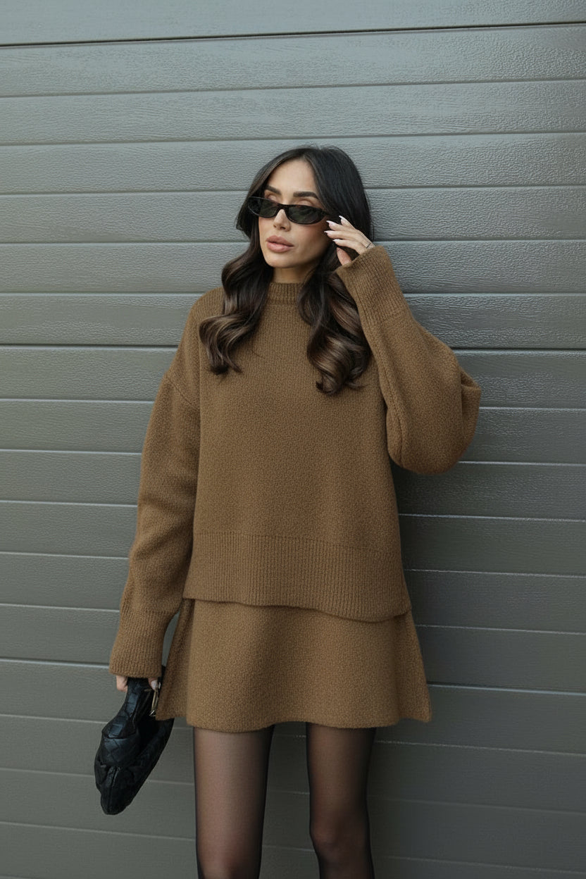 Pastel Pink Sweater Skirt Outfit Set