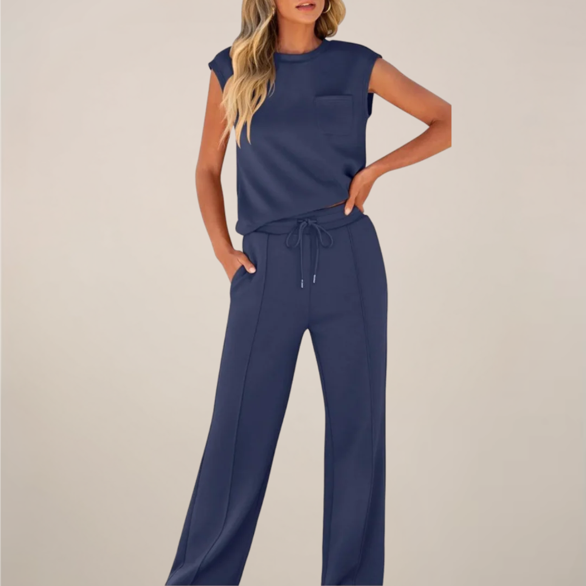Casual Women's Lightweight Elastic Waist Pants Set