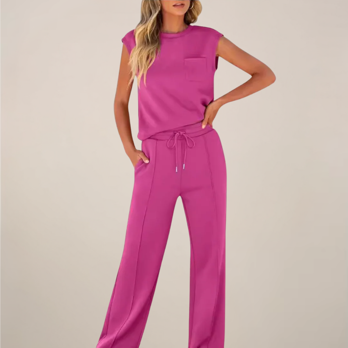 Casual Women's Lightweight Elastic Waist Pants Set
