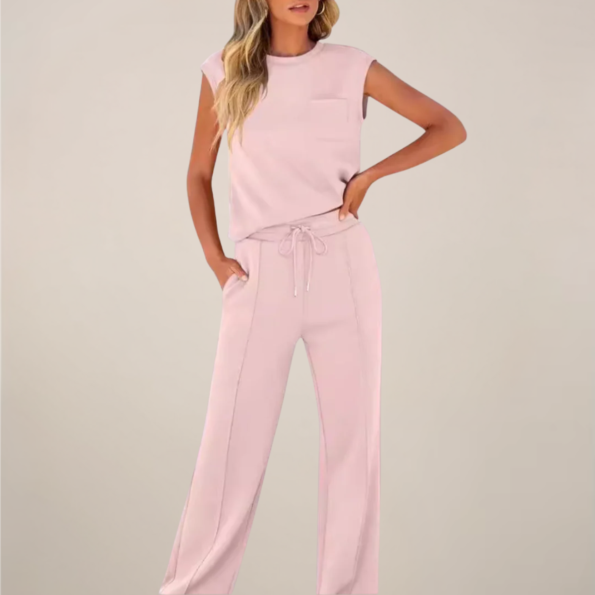 Casual Women's Lightweight Elastic Waist Pants Set
