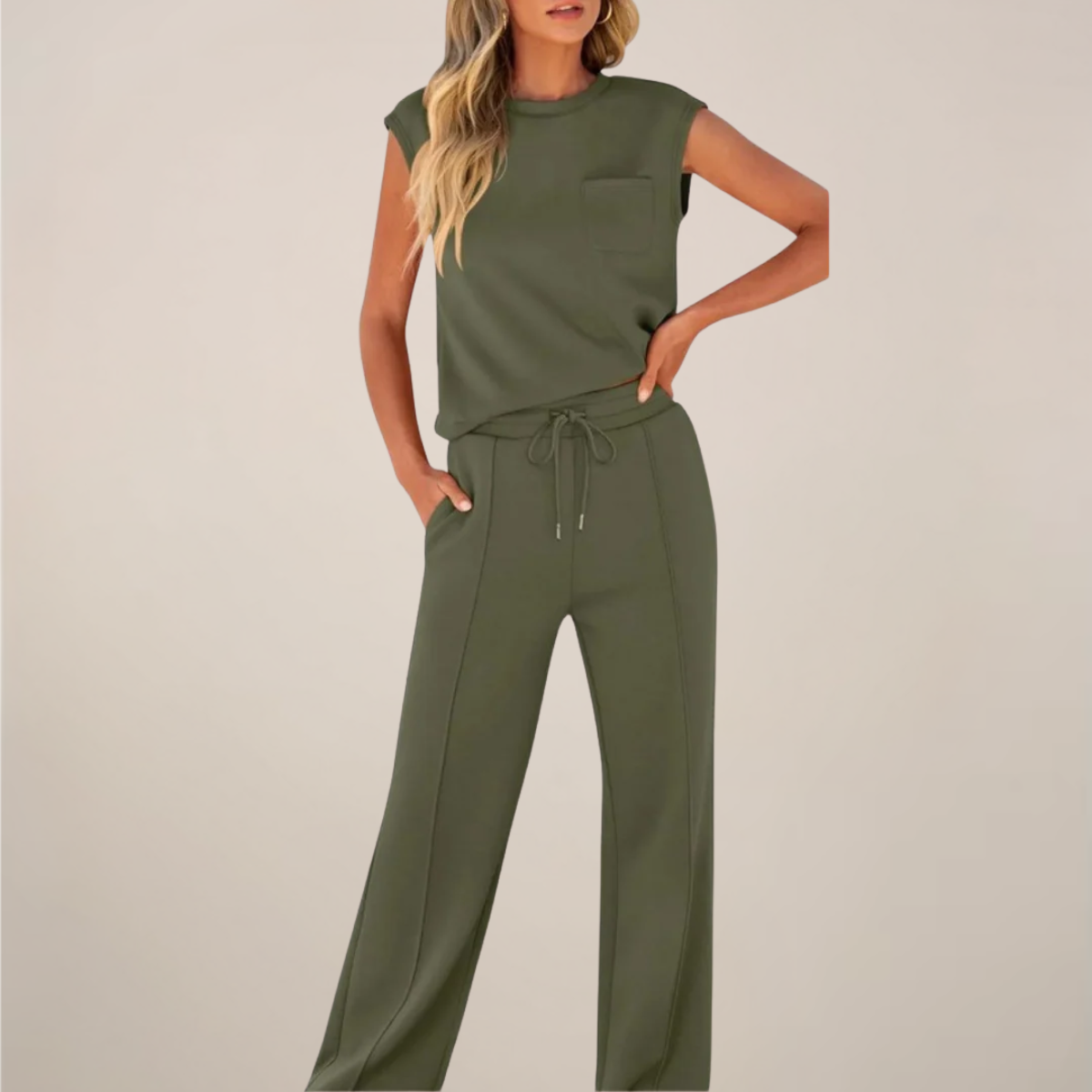 Casual Women's Lightweight Elastic Waist Pants Set