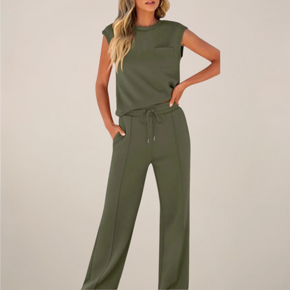 Casual Women's Lightweight Elastic Waist Pants Set