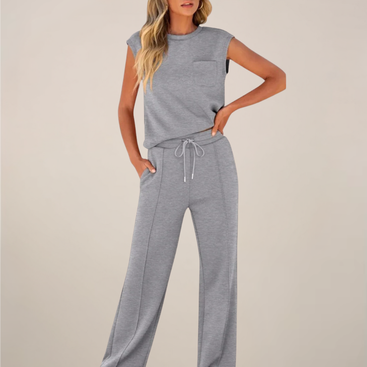 Casual Women's Lightweight Elastic Waist Pants Set