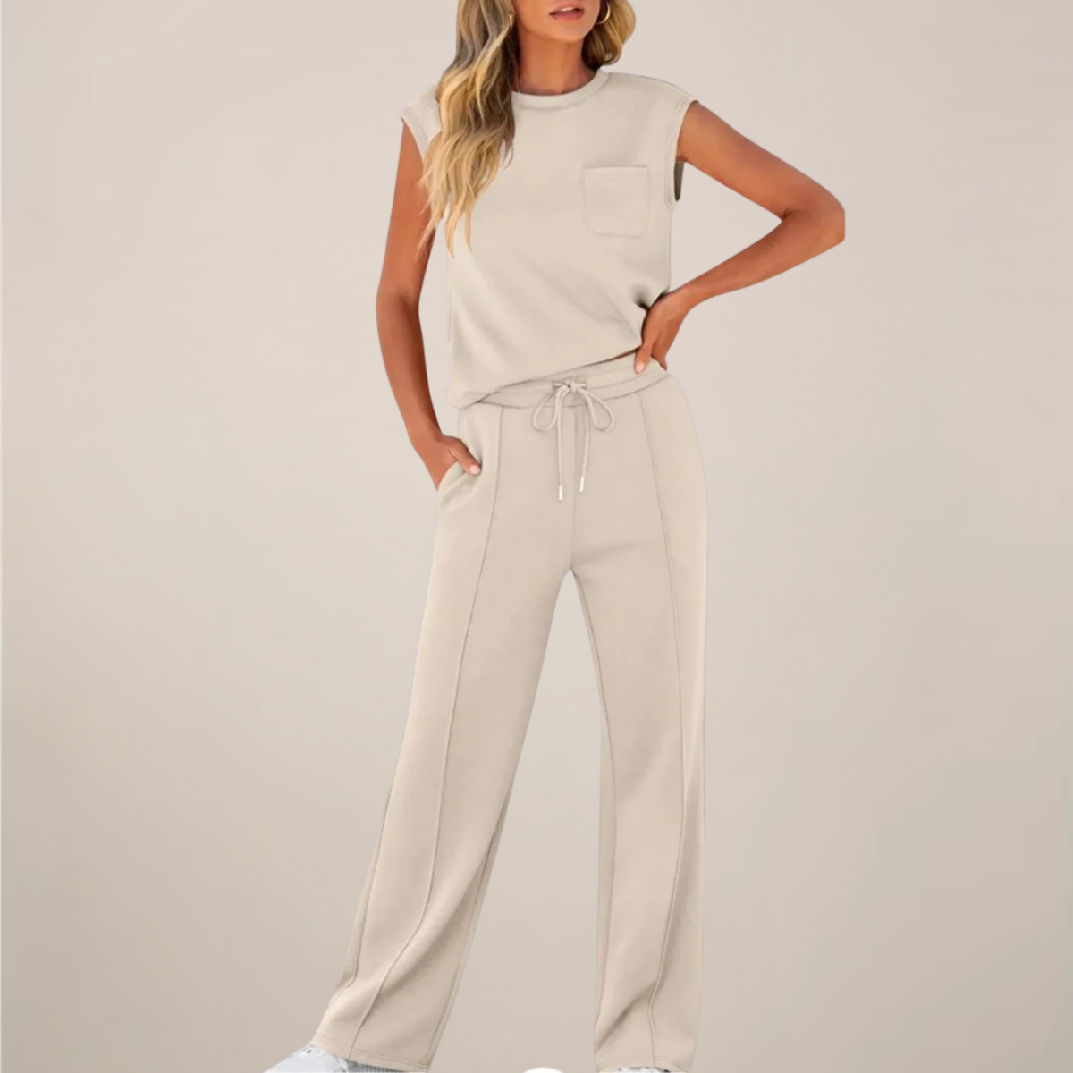 Casual Women's Lightweight Elastic Waist Pants Set