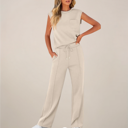 Casual Women's Lightweight Elastic Waist Pants Set