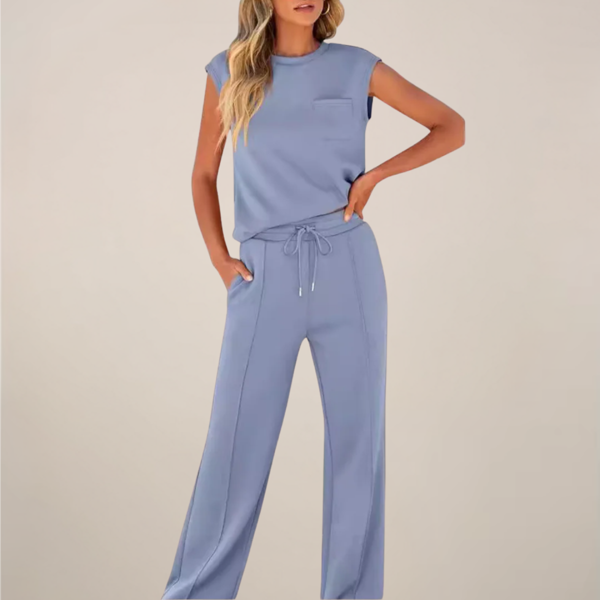 Casual Women's Lightweight Elastic Waist Pants Set