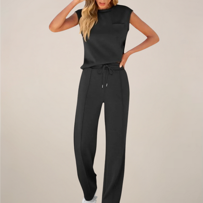 Casual Women's Lightweight Elastic Waist Pants Set - VibreMode