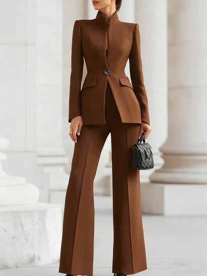 Women's Two Piece Suit Longline Blazer Flare Trousers