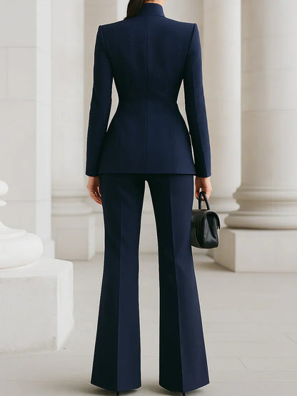 Women's Two Piece Suit Longline Blazer Flare Trousers