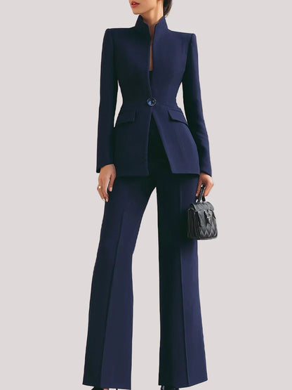 Women's Two Piece Suit Longline Blazer Flare Trousers - VibreMode