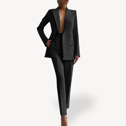 Elegant Ladies Business Suit with Long Jacket - VibreMode