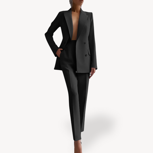 Elegant Ladies Business Suit with Long Jacket - VibreMode