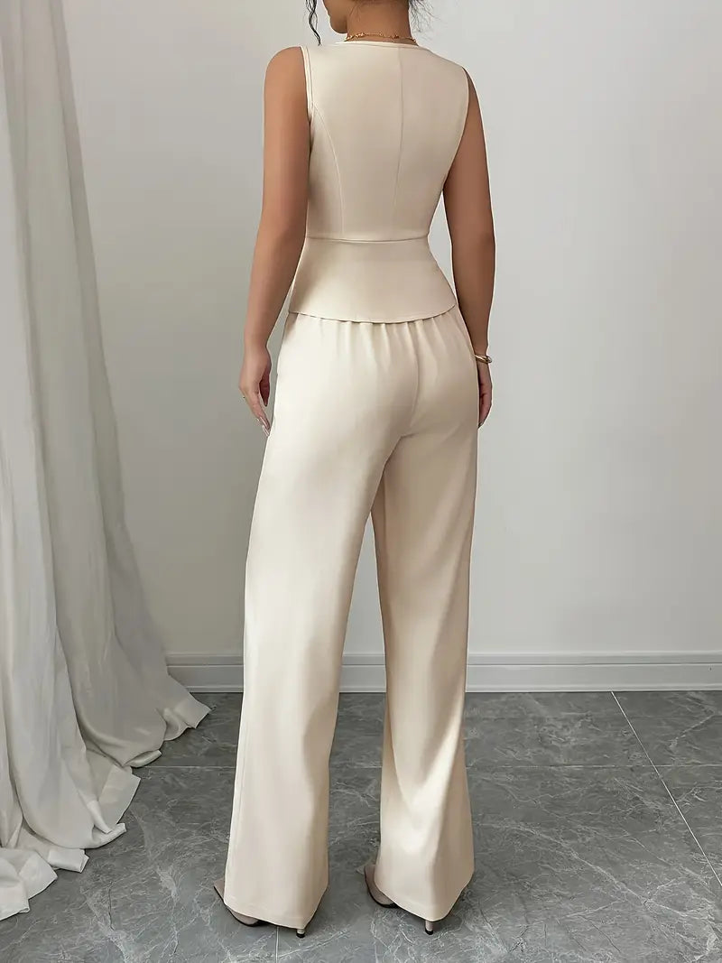 Women's Sleeveless Vest And Wide Leg Pants Set