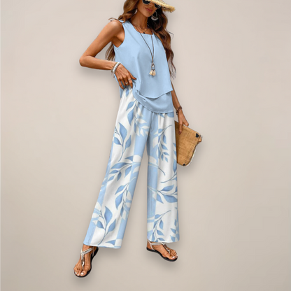 Floral Print Flowy Wide Leg Pants Set