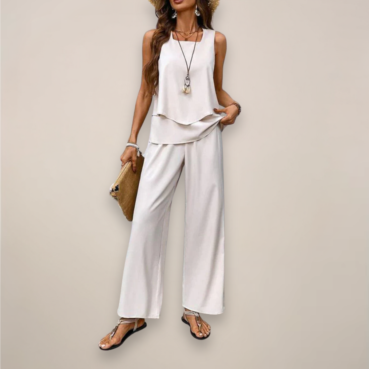 Floral Print Flowy Wide Leg Pants Set