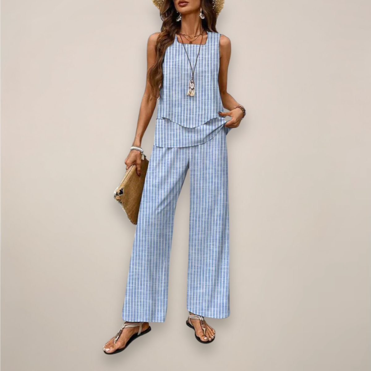 Floral Print Flowy Wide Leg Pants Set