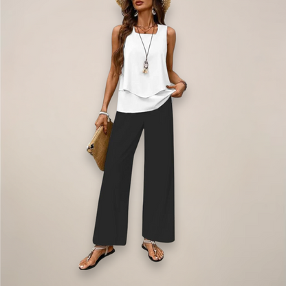 Floral Print Flowy Wide Leg Pants Set