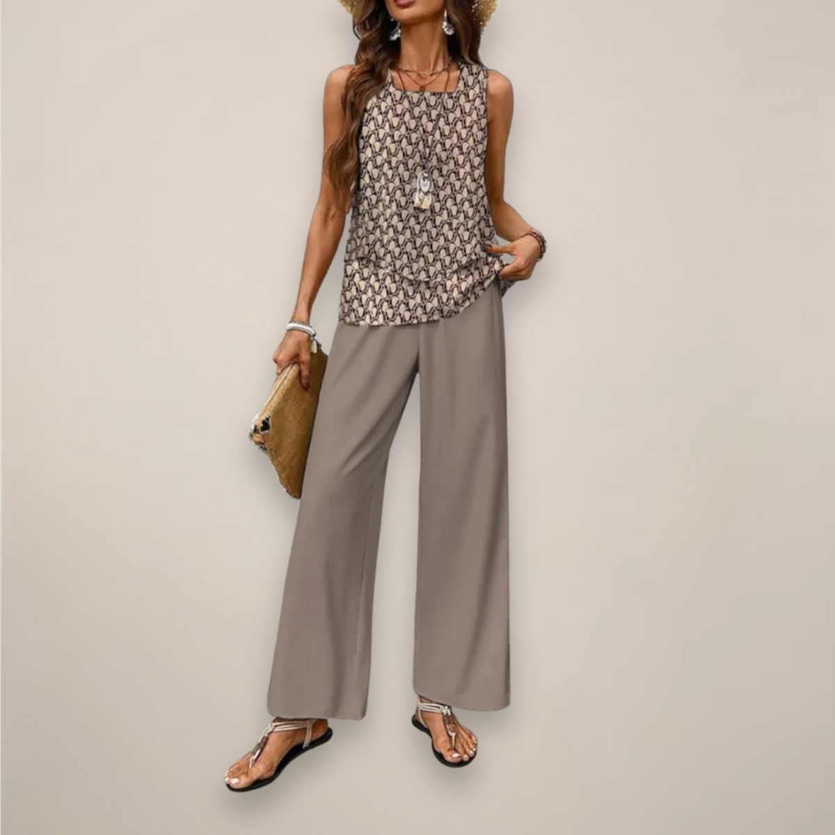 Floral Print Flowy Wide Leg Pants Set