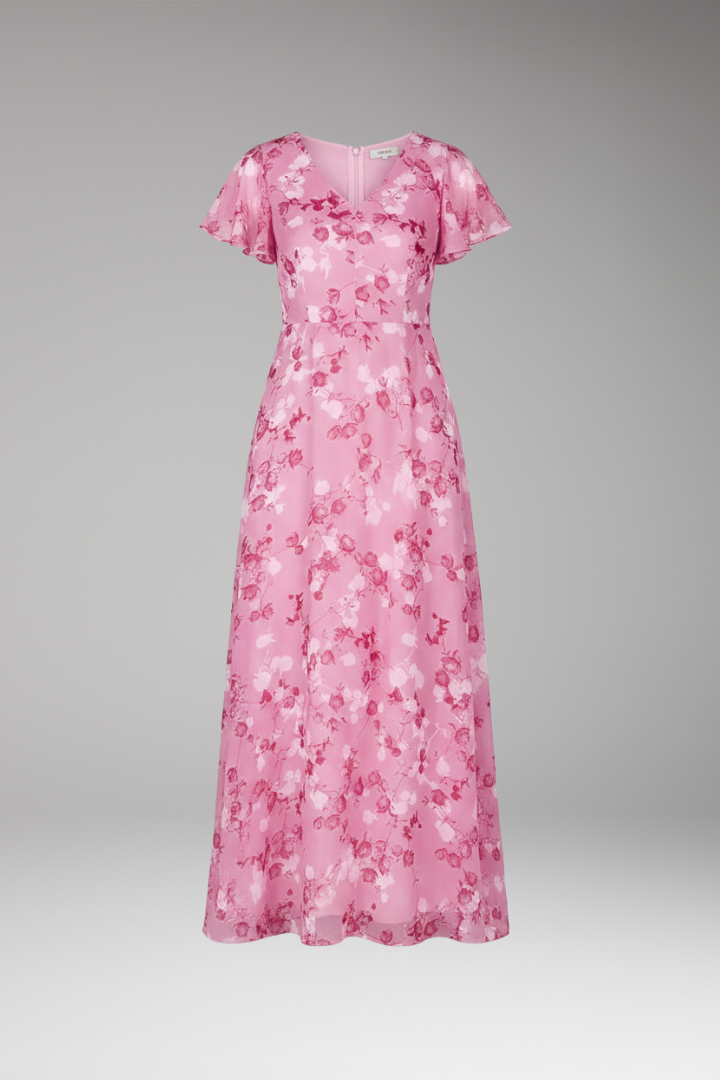 Women's Floral Maxi Dress V-Neck Ruffle Sleeves - VibreMode