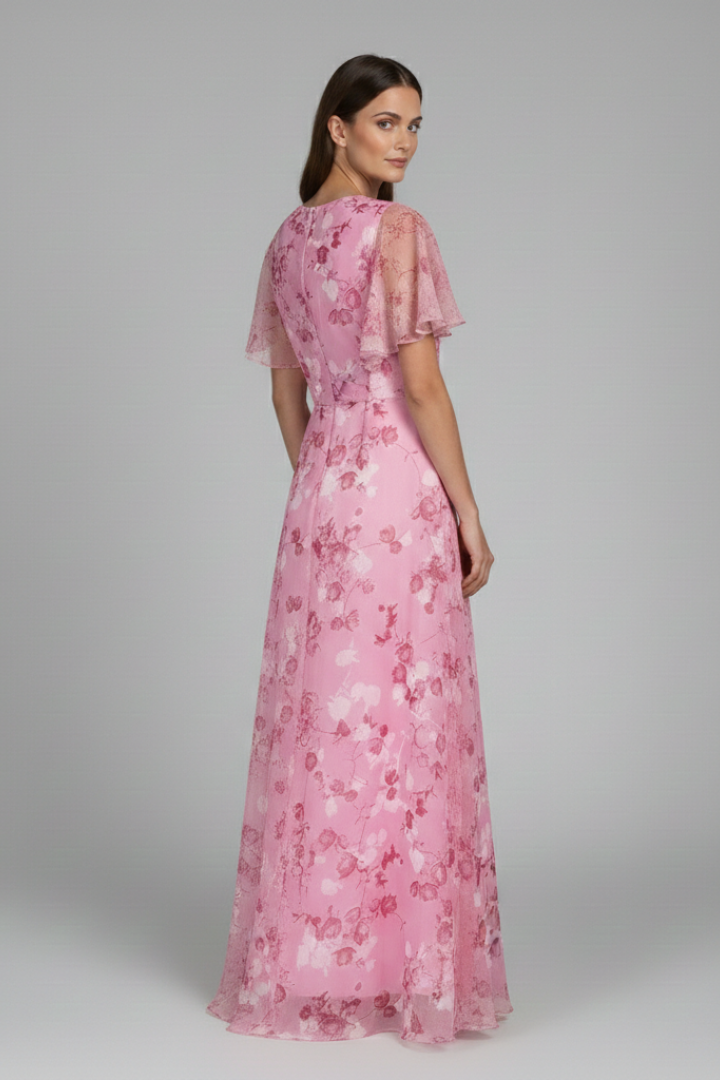 Women's Floral Maxi Dress V-Neck Ruffle Sleeves
