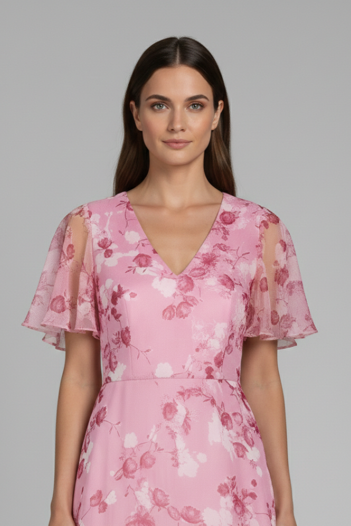 Women's Floral Maxi Dress V-Neck Ruffle Sleeves