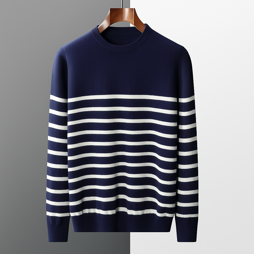 Laurent Men's Striped Wool Crewneck Sweater - VibreMode