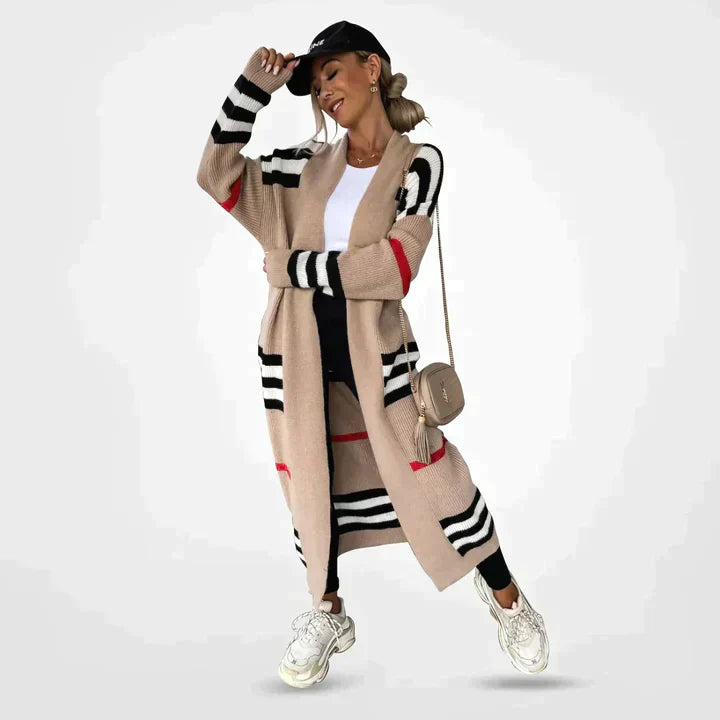 Women's Long Striped Cardigan Comfortable - VibreMode
