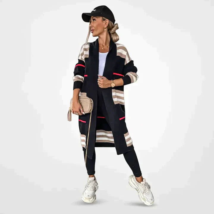 Women's Striped Long Knit Cardigan