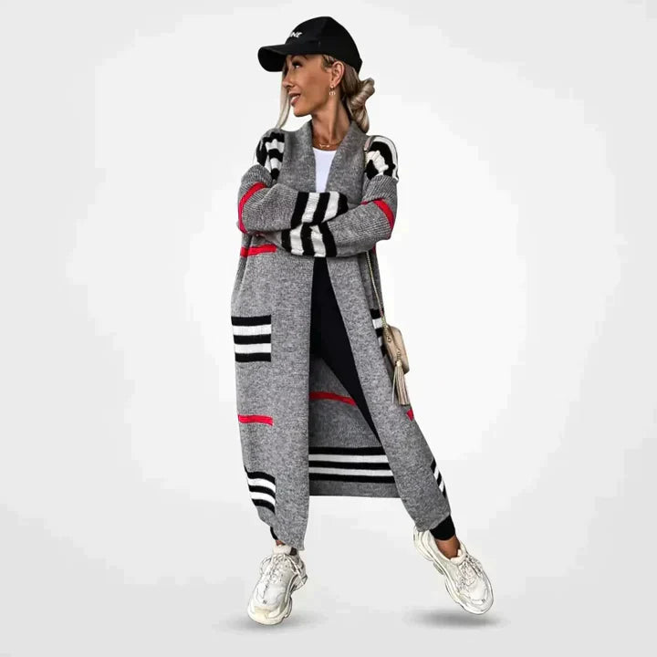 Women's Striped Long Knit Cardigan