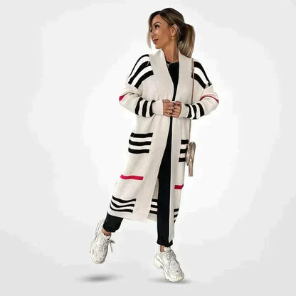 Women's Striped Long Knit Cardigan