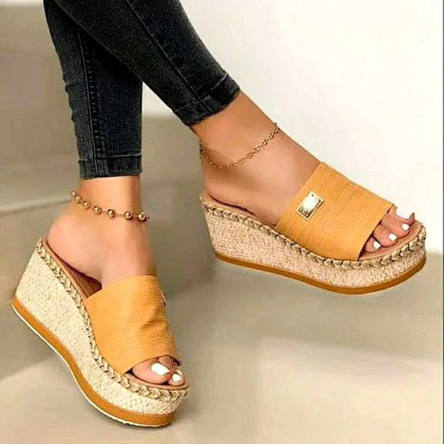 Woven Jute Wedge Sandals for Women – Chic & Comfortable Open-Toe Style
