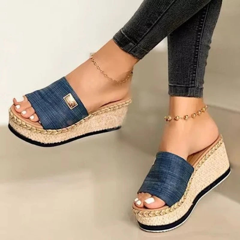 Woven Jute Wedge Sandals for Women – Chic & Comfortable Open-Toe Style