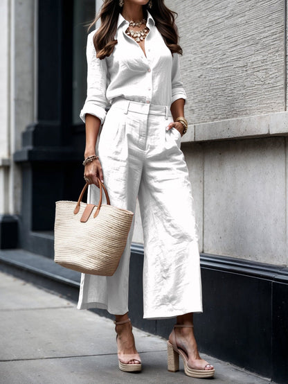 Women's Two Piece Pants Set Button Wide Leg