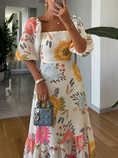 Pretty Ruffled Cap Sleeve Mid Length Dress