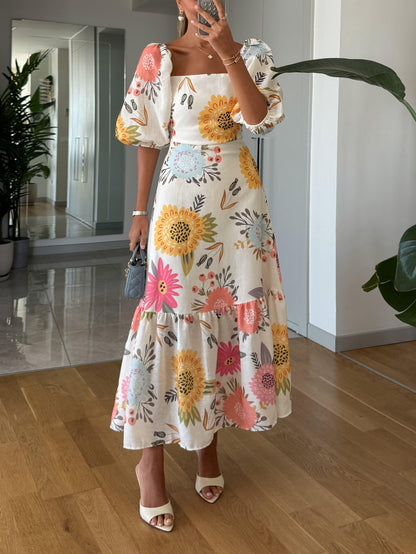 Pretty Ruffled Cap Sleeve Mid Length Dress