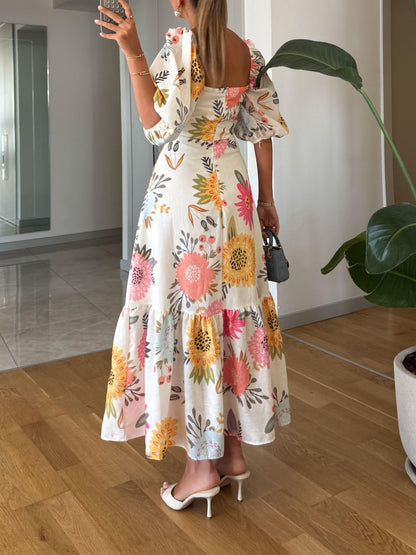 Floral Print Ruffled Midi Dress for Women