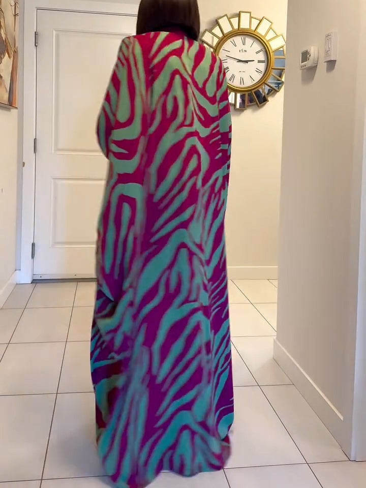 Women's Animal Print V Neck Long Maxi Dress