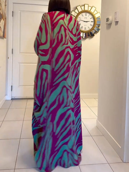 Women's Animal Print V Neck Long Maxi Dress