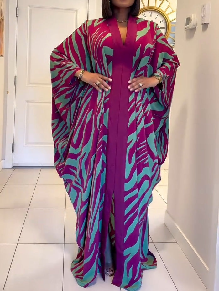 Women's Animal Print V Neck Long Maxi Dress - VibreMode