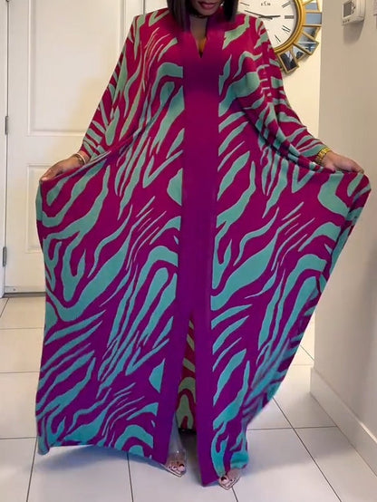 Women's Animal Print V Neck Long Maxi Dress