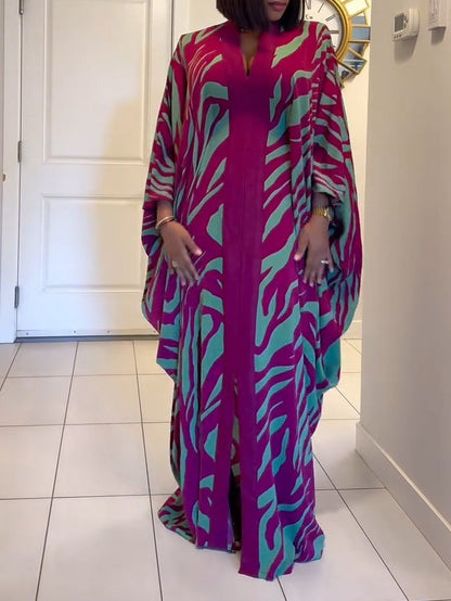 Women's Animal Print V Neck Long Maxi Dress