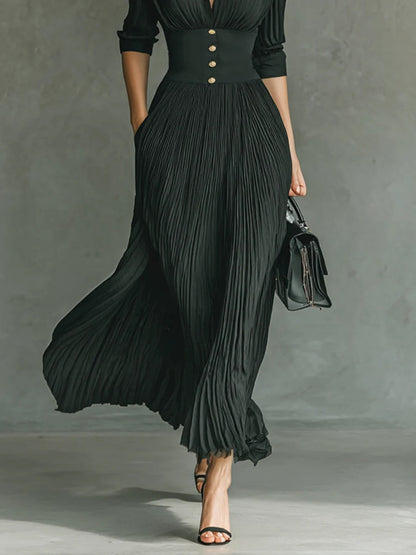 Lindsay | Chic Ruffled Neckline Floor Length Dress